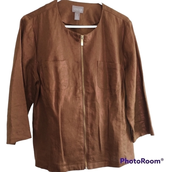 Chico's Shimmer Bronze Linen Jacket Chico's 2 --M US 10/12 - Picture 1 of 10
